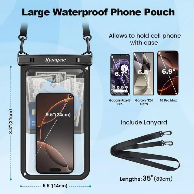Alt view image 3 of 7 - _Mega Brand Waterproof Phone Pouch Bag - 2 Pack Waterproof Phone Case for iPhone 17 16 15 14 Pro Max Galaxy S25 S24 Ultra, IPX8 Cellphone Water Protector Pouch Beach Essentials Travel Must Haves