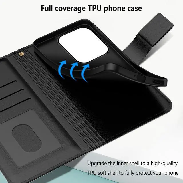 Alt view image 3 of 7 - _Mega Brand for Xiaomi Redmi 15C 4G Case, PU Leather Flip Cover Wallet Protector with id Holder Card Slots Magnetic Closure Protective Phone Cover for Xiaomi Redmi 15C 4G Wallet Case, Black