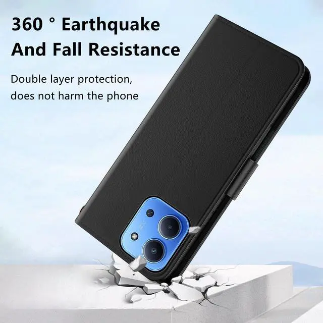 Alt view image 4 of 7 - _Mega Brand for Xiaomi Redmi 15C 4G Case, PU Leather Flip Cover Wallet Protector with id Holder Card Slots Magnetic Closure Protective Phone Cover for Xiaomi Redmi 15C 4G Wallet Case, Black