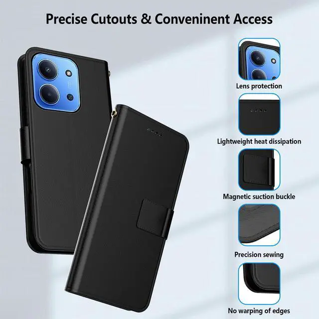 Alt view image 7 of 7 - _Mega Brand for Xiaomi Redmi 15C 4G Case, PU Leather Flip Cover Wallet Protector with id Holder Card Slots Magnetic Closure Protective Phone Cover for Xiaomi Redmi 15C 4G Wallet Case, Black