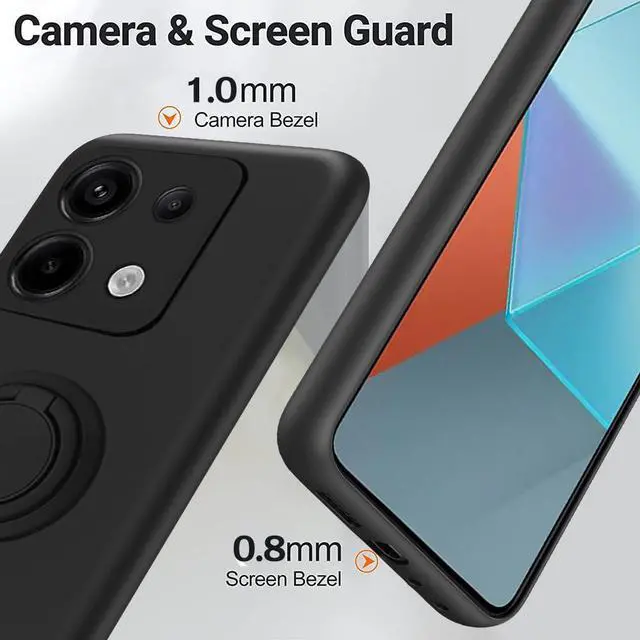 Alt view image 2 of 7 - _Mega Brand Cellular Phone Case for Xiaomi Redmi Note 13 Pro, 360° Rotatable Ring Holder Kickstand/Stand Silicone TPU Shockproof Protective Cover Case with Glass Screen Protector - Black