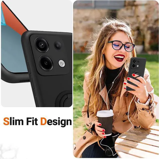 Alt view image 4 of 7 - _Mega Brand Cellular Phone Case for Xiaomi Redmi Note 13 Pro, 360° Rotatable Ring Holder Kickstand/Stand Silicone TPU Shockproof Protective Cover Case with Glass Screen Protector - Black
