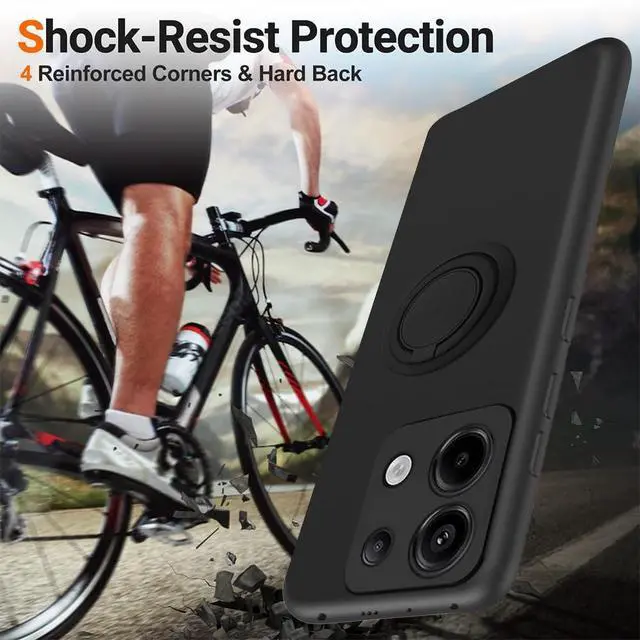 Alt view image 6 of 7 - _Mega Brand Cellular Phone Case for Xiaomi Redmi Note 13 Pro, 360° Rotatable Ring Holder Kickstand/Stand Silicone TPU Shockproof Protective Cover Case with Glass Screen Protector - Black