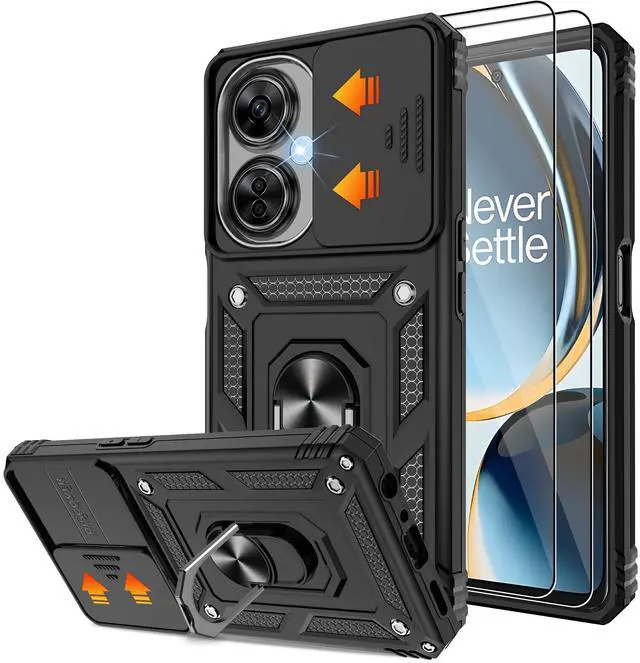 Main image of _Mega Brand  OnePlus Nord N30 5G Case with Slide Camera Cover & Screen Protector (2 Pack), Build in 360° Rotating Ring Kickstand [Military Grade] Protective Case for Nord N30 5g Case, Black