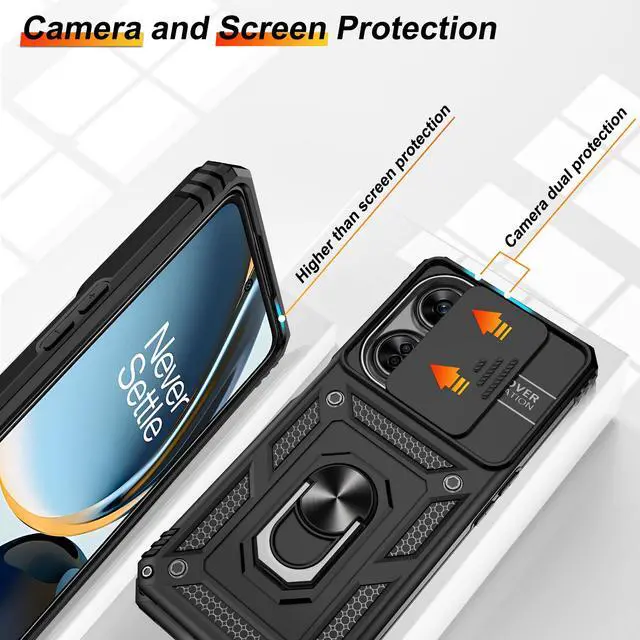Alt view image 3 of 7 - _Mega Brand  OnePlus Nord N30 5G Case with Slide Camera Cover & Screen Protector (2 Pack), Build in 360° Rotating Ring Kickstand [Military Grade] Protective Case for Nord N30 5g Case, Black