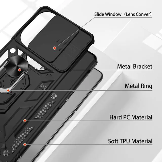 Alt view image 4 of 7 - _Mega Brand  OnePlus Nord N30 5G Case with Slide Camera Cover & Screen Protector (2 Pack), Build in 360° Rotating Ring Kickstand [Military Grade] Protective Case for Nord N30 5g Case, Black