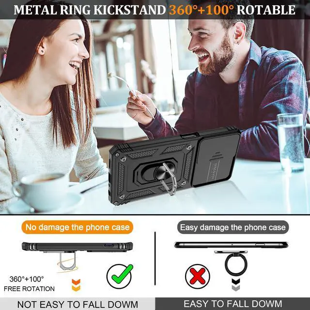 Alt view image 7 of 7 - _Mega Brand  OnePlus Nord N30 5G Case with Slide Camera Cover & Screen Protector (2 Pack), Build in 360° Rotating Ring Kickstand [Military Grade] Protective Case for Nord N30 5g Case, Black