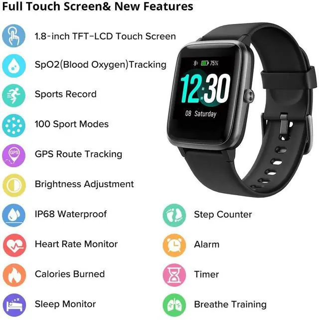 Alt view image 2 of 7 - _Mega Brand Fitness Tracker with Heart Rate Monitor, Smart Watch 1.8 inches Color Touch Screen IP68 Waterproof Step Calorie Counter Sleep Monitoring Pedometer Watches Activity Tracker for Women Men