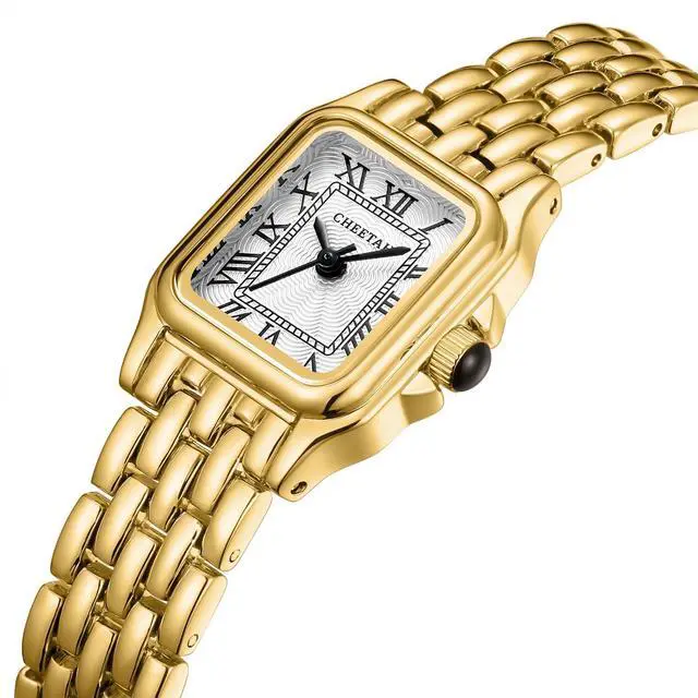 Alt view image 2 of 7 - Watches for Women with Small Vintage Bracelet, Gold White Face, Rectangular Case, Roman Dial