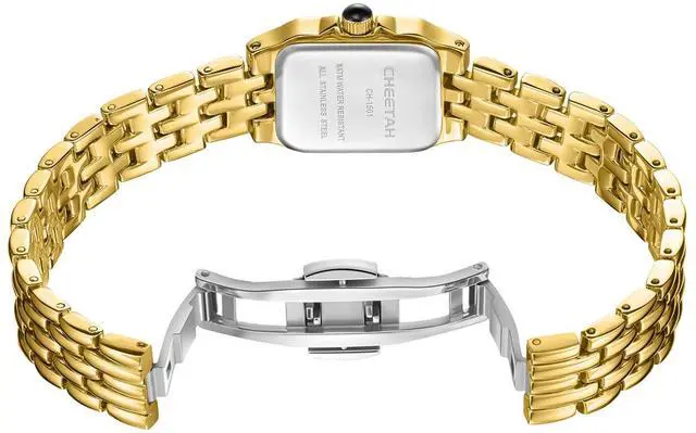 Alt view image 5 of 7 - Watches for Women with Small Vintage Bracelet, Gold White Face, Rectangular Case, Roman Dial