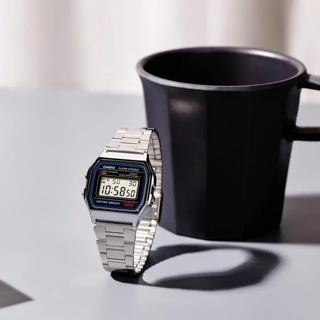 Alt view image 2 of 2 - _Mega Brand A158WA Series | Unisex Digital Watch | Silver/Black | Vintage | WR | 100 SEC Stop Watch | Daily Alarm | Regular Time Keeping: Hour, Minute, Second, PM, Date, Day | Led Light | 7 Yr Battery