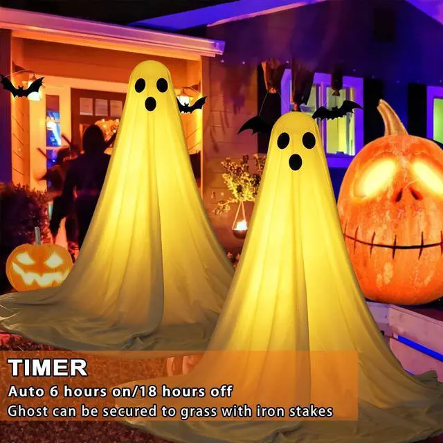 Alt view image 2 of 7 - _Mega Brand 2Packs Halloween Decorations Outdoor, Cute Halloween Decorations Indoor, Spooky Ghost Halloween Decor with Witch Hat, Scary Ghosts Decor with LED Lights for Front Porche Yard Garden Home