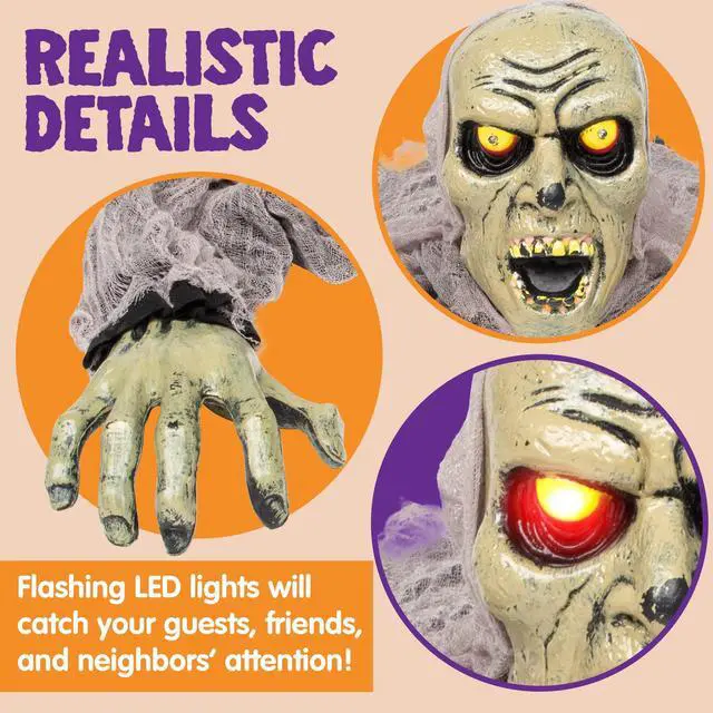 Alt view image 3 of 7 - _Mega Brand Zombie Halloween Decoration Outdoor Groundbreaker with Sound and Flashing Eyes, Scary Halloween Graveyard Decor for Yard Garden, Outside Lawn Haunted House Prop