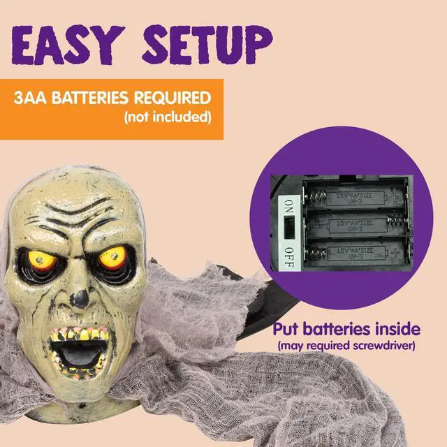 Alt view image 6 of 7 - _Mega Brand Zombie Halloween Decoration Outdoor Groundbreaker with Sound and Flashing Eyes, Scary Halloween Graveyard Decor for Yard Garden, Outside Lawn Haunted House Prop