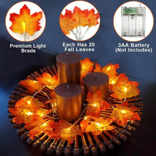Alt view image 3 of 6 - Fall Decor 2 Pack Fall Garland with Lights Enlarged Maple Leaves 20Ft 40LED