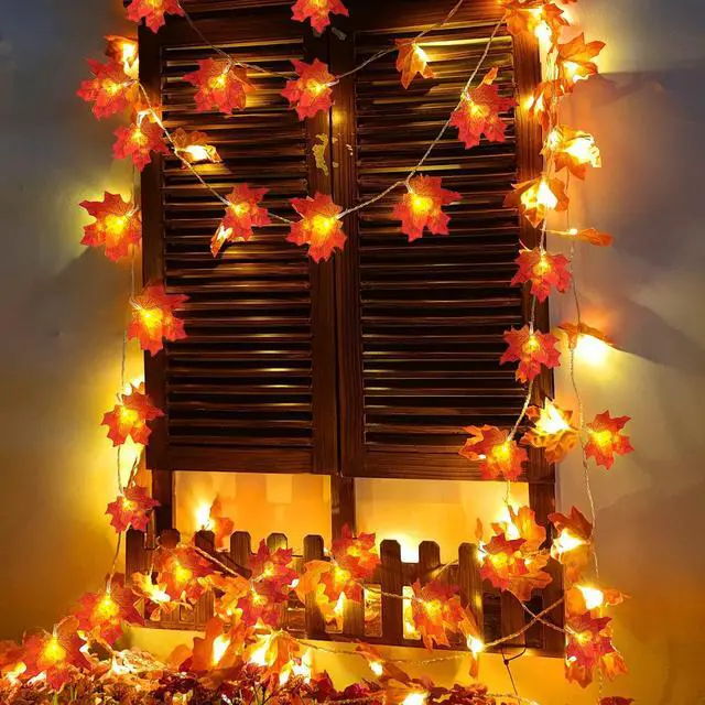 Alt view image 4 of 6 - Fall Decor 2 Pack Fall Garland with Lights Enlarged Maple Leaves 20Ft 40LED