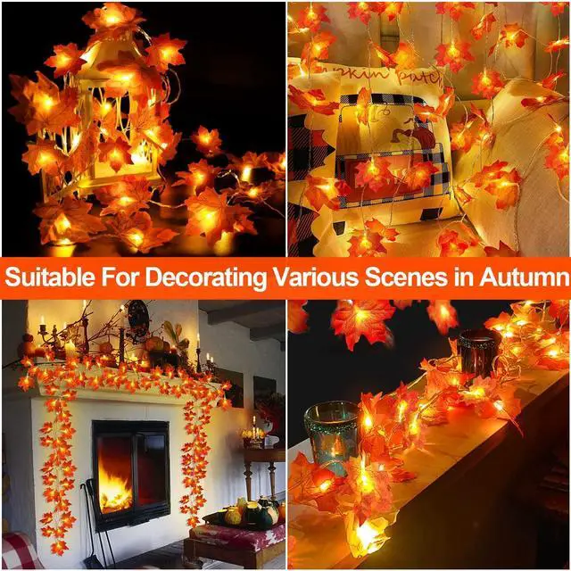 Alt view image 6 of 6 - Fall Decor 2 Pack Fall Garland with Lights Enlarged Maple Leaves 20Ft 40LED