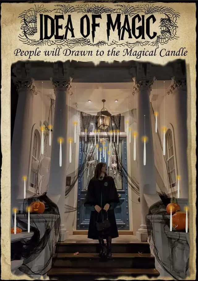 Alt view image 6 of 7 - _Mega BrandDecorations, 20 PCs Floating Candles with Wand Magic Hanging Candles, Flickering Warm Light Flameless Floating LED Candle with Wand Remote, Battery Operated Taper Candle Set for Theme Party