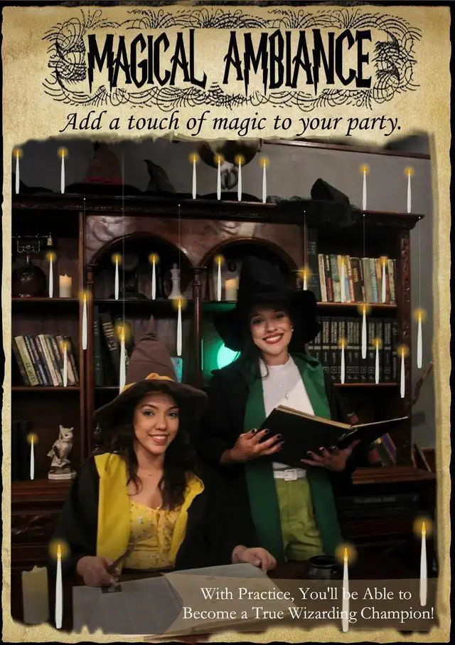 Alt view image 7 of 7 - _Mega BrandDecorations, 20 PCs Floating Candles with Wand Magic Hanging Candles, Flickering Warm Light Flameless Floating LED Candle with Wand Remote, Battery Operated Taper Candle Set for Theme Party
