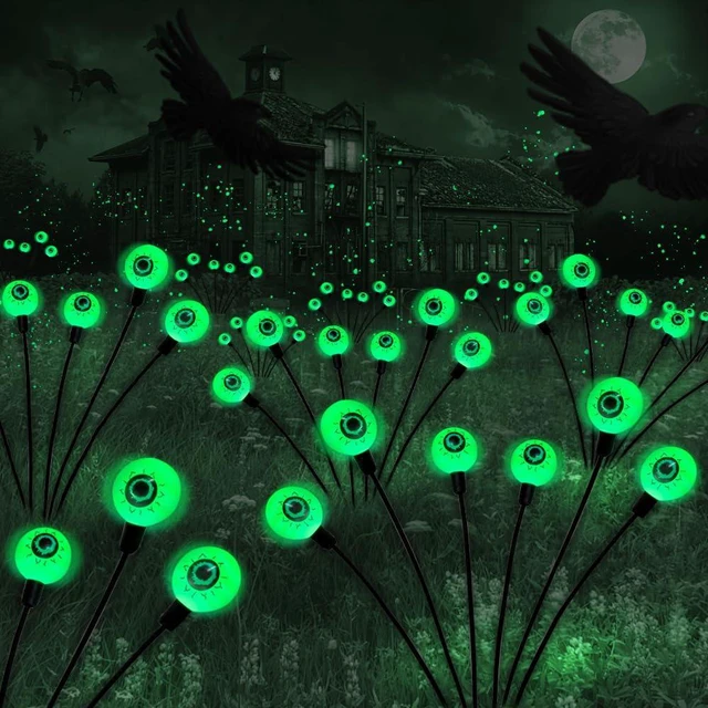 Main image of Halloween Decorations Outdoor Solar Scary Eyeball Lights,2PACKS 12LED Green Eyeball Swaying Firefly Lights,Waterproof Solar Halloween Path Lights for Yard/Garden/Lawn/Party Decor