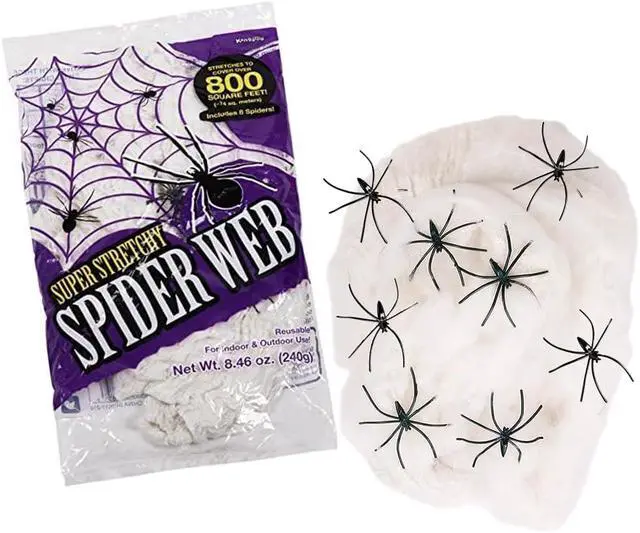 Alt view image 3 of 7 - _Mega Brand 200 sq. Ft Fake Spider Webs Decorations - Spiderweb Webbing Halloween Cobwebs Decor - Scary Halloween Decor Indoor Outdoor Party Wall, Graveyard Decoration Props - 4 Fake Spiders Included
