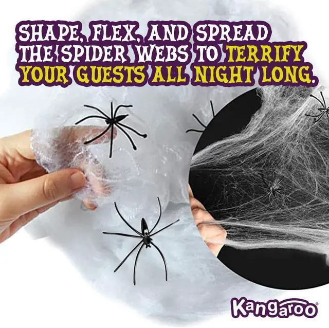 Alt view image 6 of 7 - _Mega Brand 200 sq. Ft Fake Spider Webs Decorations - Spiderweb Webbing Halloween Cobwebs Decor - Scary Halloween Decor Indoor Outdoor Party Wall, Graveyard Decoration Props - 4 Fake Spiders Included