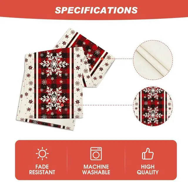 Alt view image 5 of 7 - _Mega Brand  Buffalo Plaid Snowflakes Christmas Table Runner, Seasonal Winter Kitchen Dining Table Decoration for Home Party Decor 13x72 Inch
