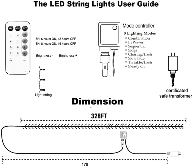 Alt view image 2 of 7 - Outdoor Christmas String Lights, 1000 LED 328 FT Plug in Fairy Light with Remote Control 8 Modes & Timer, Waterproof Decoration for Home Garden Yard Xmas Wedding, Multi-Colored