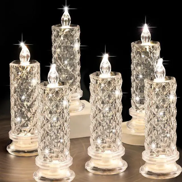 Main image of _Mega Brand Rose Shadow LED Flameless Candles, 6PCS Romantic Battery Operated Candles Led Pillar Candles for Valentines Anniversary Wedding Christmas Decorations(White, D 2.5" x H 7.2")