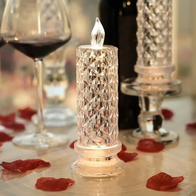 Alt view image 2 of 7 - _Mega Brand Rose Shadow LED Flameless Candles, 6PCS Romantic Battery Operated Candles Led Pillar Candles for Valentines Anniversary Wedding Christmas Decorations(White, D 2.5" x H 7.2")