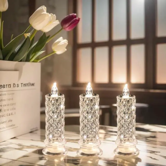 Alt view image 3 of 7 - _Mega Brand Rose Shadow LED Flameless Candles, 6PCS Romantic Battery Operated Candles Led Pillar Candles for Valentines Anniversary Wedding Christmas Decorations(White, D 2.5" x H 7.2")