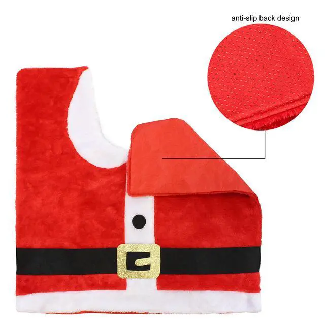 Alt view image 5 of 7 - _Mega Brand 5 Pieces Christmas Theme Bathroom Decoration Set w/Toilet Seat Cover, Rugs, Tank Cover, Toilet Paper Box Cover and Santa Towel for Xmas Indoor Décor, Party Favors (Santa)