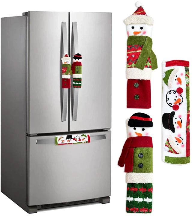 Main image of 3 Piece Set Christmas Snowman Refrigerator Door Handle Covers Appliance Handle Covers Christmas Decorations Fits Standard Size Kitchen Refrigerator Microwave Oven Or Dishwasher