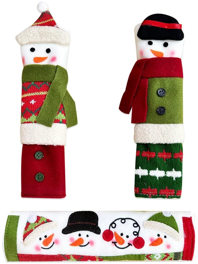 Alt view image 3 of 7 - 3 Piece Set Christmas Snowman Refrigerator Door Handle Covers Appliance Handle Covers Christmas Decorations Fits Standard Size Kitchen Refrigerator Microwave Oven Or Dishwasher