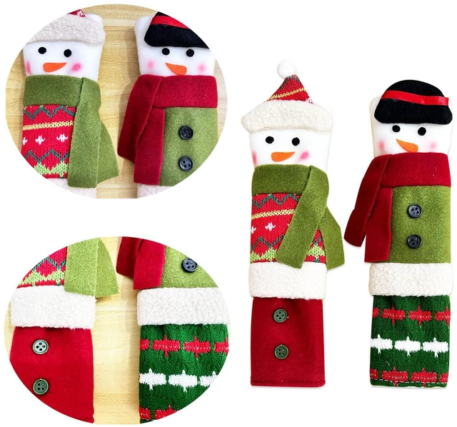 Alt view image 5 of 7 - 3 Piece Set Christmas Snowman Refrigerator Door Handle Covers Appliance Handle Covers Christmas Decorations Fits Standard Size Kitchen Refrigerator Microwave Oven Or Dishwasher