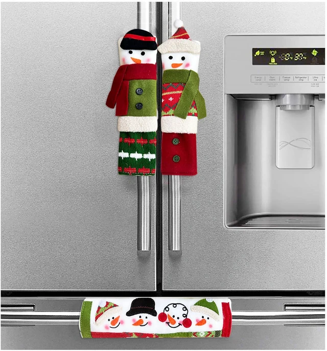 Alt view image 6 of 7 - 3 Piece Set Christmas Snowman Refrigerator Door Handle Covers Appliance Handle Covers Christmas Decorations Fits Standard Size Kitchen Refrigerator Microwave Oven Or Dishwasher
