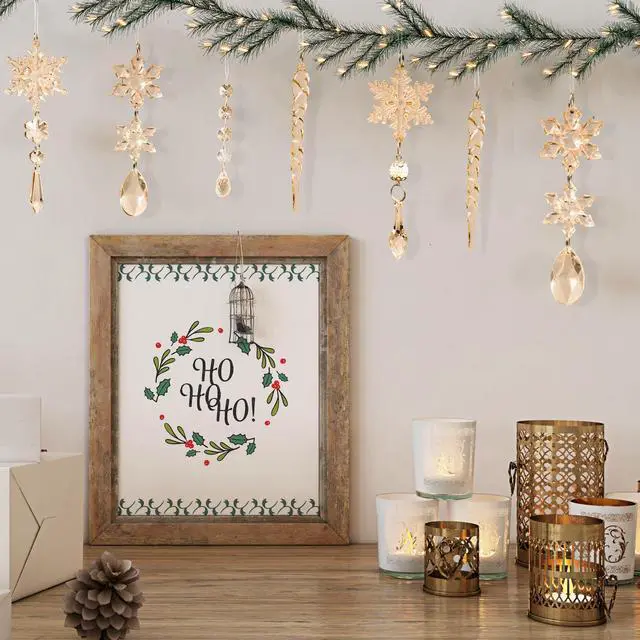 Alt view image 4 of 7 - _Mega Brand 18pcs Crystal Christmas Ornaments for Christmas Tree Decorations-Champagne Hanging Acrylic Snowflake and Icicle Ornaments with Drop Pendants for New Year Party Decorations Supplies