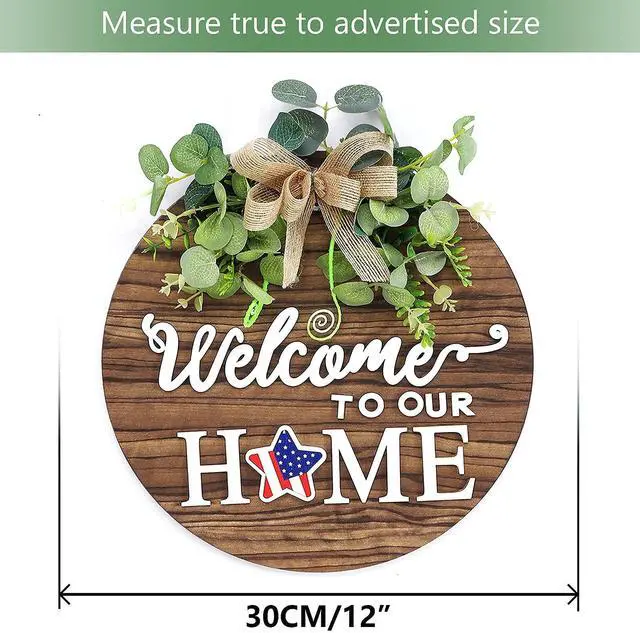 Alt view image 3 of 7 - _Mega Brand Seasonal Welcome Sign Front Door Decoration, Rustic Round Wood Wreaths Wall Hanging Outdoor, Farmhouse, Porch, for Spring Summer Fall All Seasons Holiday Halloween Christmas.