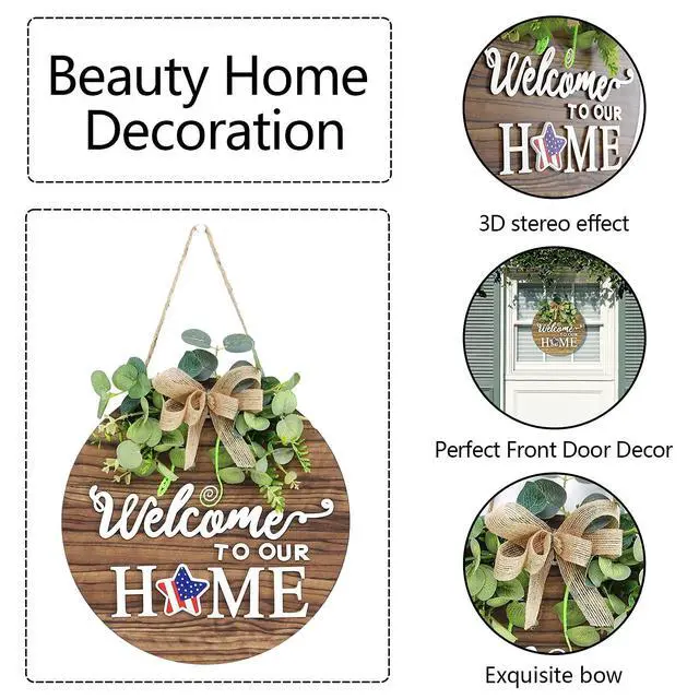 Alt view image 2 of 7 - _Mega Brand Seasonal Welcome Sign Front Door Decoration, Rustic Round Wood Wreaths Wall Hanging Outdoor, Farmhouse, Porch, for Spring Summer Fall All Seasons Holiday Halloween Christmas.