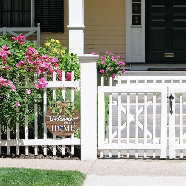 Alt view image 5 of 7 - _Mega Brand Seasonal Welcome Sign Front Door Decoration, Rustic Round Wood Wreaths Wall Hanging Outdoor, Farmhouse, Porch, for Spring Summer Fall All Seasons Holiday Halloween Christmas.