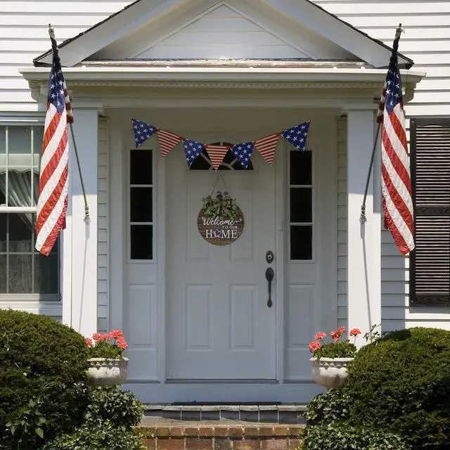 Alt view image 7 of 7 - _Mega Brand Seasonal Welcome Sign Front Door Decoration, Rustic Round Wood Wreaths Wall Hanging Outdoor, Farmhouse, Porch, for Spring Summer Fall All Seasons Holiday Halloween Christmas.
