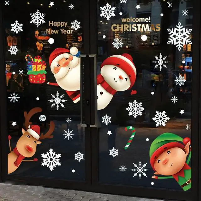 Alt view image 5 of 7 - _Mega Brand 82PCS Christmas Snowflake Window Clings Stickers for Glass, Xmas Decals Christmas Decorations Indoor Holiday Snowflake Santa Claus Reindeer Decals for Party