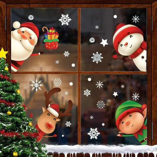 Alt view image 6 of 7 - _Mega Brand 82PCS Christmas Snowflake Window Clings Stickers for Glass, Xmas Decals Christmas Decorations Indoor Holiday Snowflake Santa Claus Reindeer Decals for Party
