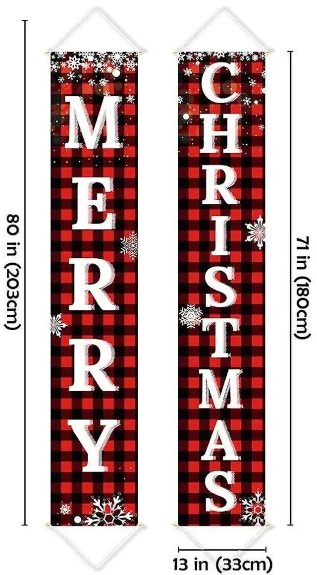 Alt view image 2 of 7 - _Mega Brand  Decorations Outdoor Yard Front Porch Sign Set, Red Black Buffalo Plaid Door Banner, Hanging Merry Christmas Decorations for Home, Indoor Outdoor Xmas Decor Wall Front Door Yard Garage