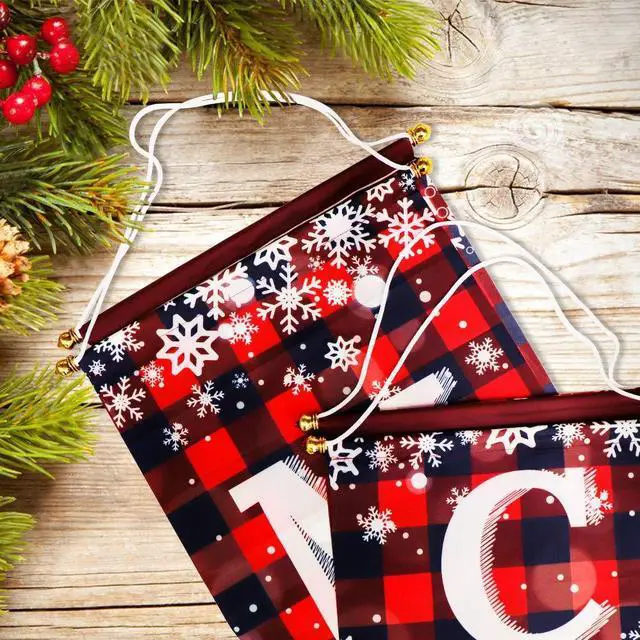 Alt view image 3 of 7 - _Mega Brand  Decorations Outdoor Yard Front Porch Sign Set, Red Black Buffalo Plaid Door Banner, Hanging Merry Christmas Decorations for Home, Indoor Outdoor Xmas Decor Wall Front Door Yard Garage