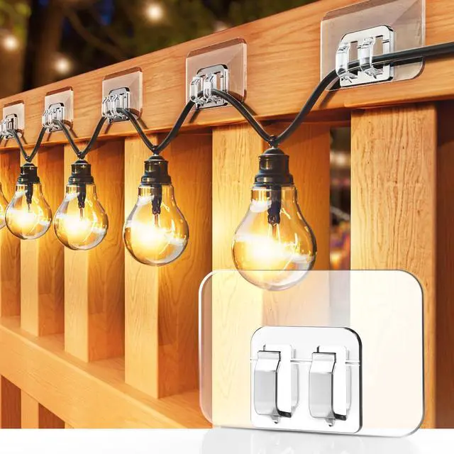 Main image of _Mega Brand Hooks for Outdoor String Lights - 100 Pack with Adhesive Strips - No Damage, No Tools, No Holes, Waterproof and UV-Resistant, Perfect for Christmas and Patio Decor