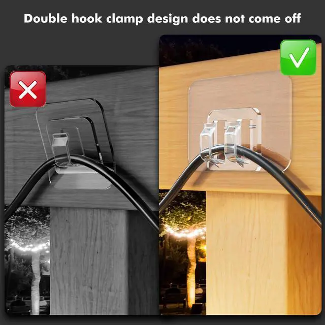 Alt view image 2 of 7 - _Mega Brand Hooks for Outdoor String Lights - 100 Pack with Adhesive Strips - No Damage, No Tools, No Holes, Waterproof and UV-Resistant, Perfect for Christmas and Patio Decor