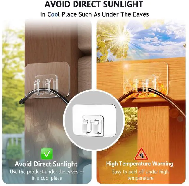Alt view image 4 of 7 - _Mega Brand Hooks for Outdoor String Lights - 100 Pack with Adhesive Strips - No Damage, No Tools, No Holes, Waterproof and UV-Resistant, Perfect for Christmas and Patio Decor
