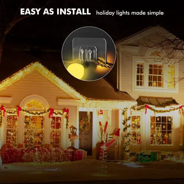 Alt view image 5 of 7 - _Mega Brand Hooks for Outdoor String Lights - 100 Pack with Adhesive Strips - No Damage, No Tools, No Holes, Waterproof and UV-Resistant, Perfect for Christmas and Patio Decor