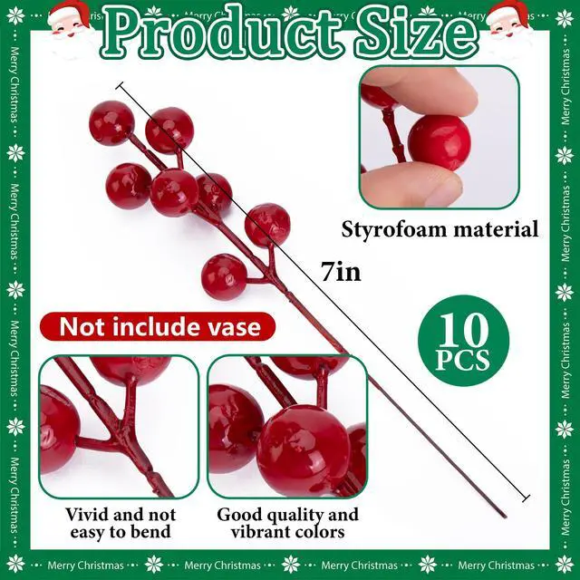 Alt view image 3 of 7 - _Mega Brand 45 Pcs Christmas Artificial Pine Branches with Red Berry Stems, 10.5" Faux Evergreen Norfolk Pine Cypress Leaves Stems, Fake Foliage Pine Needles Picks for DIY Craft Garland Home Decor